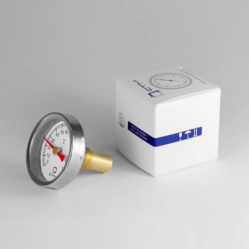 Термометр биметаллический d 40мм, с погружной гильзой, измерение до +120°С СТМ