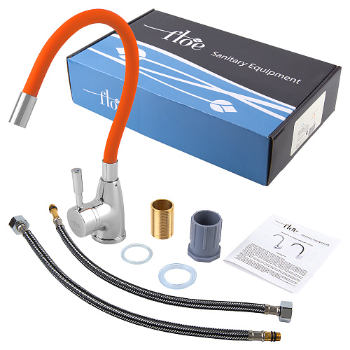 Смеситель FLOE FK234-DO для кухни, 40 мм, на гайке,с бок.штыревой ручкой,с гибким оранжевым изливом