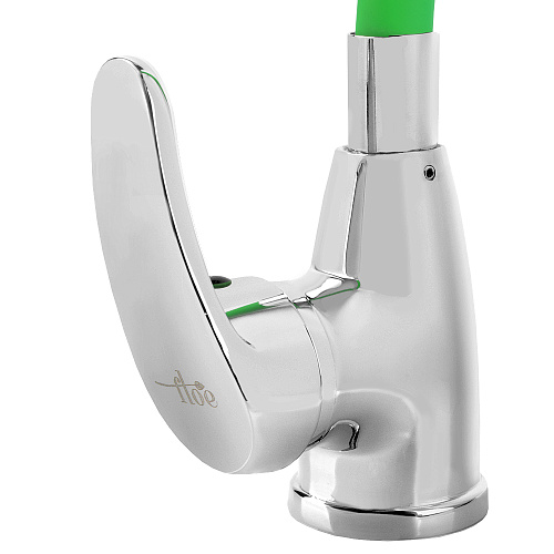 Смеситель FLOE FK234-GG для кухни, 40 мм, на гайке, с боковой ручкой, с гибким салатовым изливом