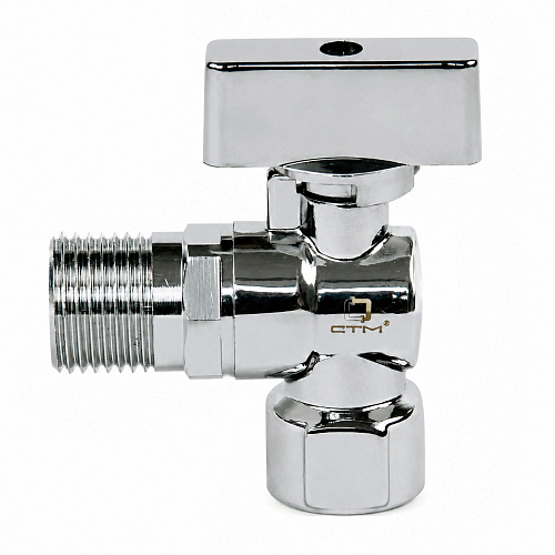 Кран шаровой для бытовых приборов угл. 1/2"х1/2" г/ш удлин.резьба с отражат. бабочка, хромированный СТМ