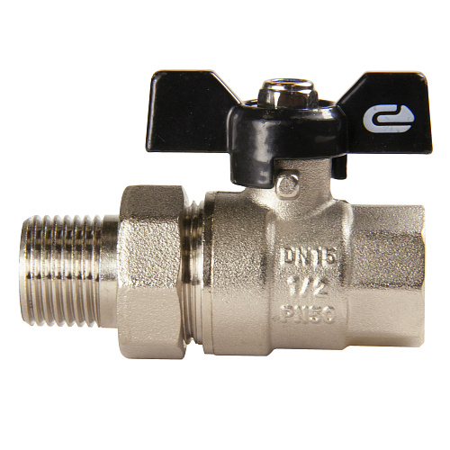 Кран шаровой для воды 1/2" с накидной гайкой бабочка, никель, ONDO