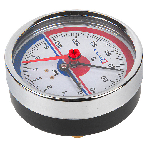 Термо-манометр аксиального подключения 1/4" c переходником на 1/2'', измерение до 6 бар, до +120°С