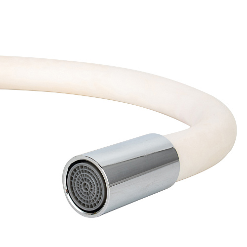 Смеситель ROEGEN RG014W для кухни, 40 мм, на гайке, с боковой металлической ручкой, с гибким белым Смеситель ROEGEN RG014W для кухни, 40 мм, на гайке, с боковой металлической ручкой, с гибким белым