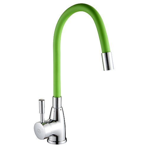 Смеситель ROEGEN RD014V для кухни, 40 мм, на гайке, с боковой ручкой, с гибким темнозелёным изливом Смеситель ROEGEN RD014V для кухни, 40 мм, на гайке, с боковой ручкой, с гибким темнозелёным изливом