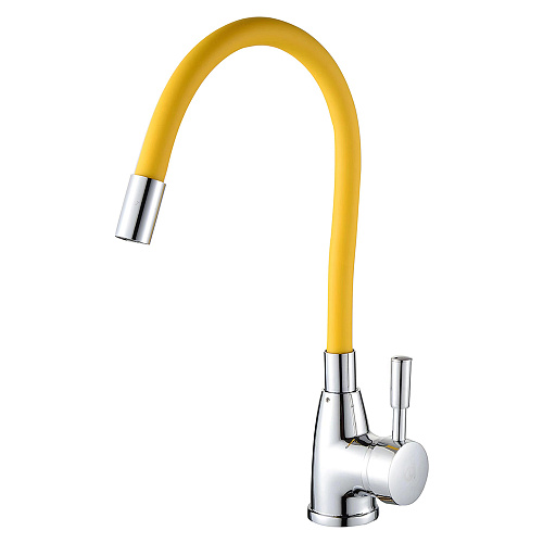 Смеситель ROEGEN RD014Y для кухни, 40 мм, на гайке, с боковой ручкой, с гибким желтым изливом Смеситель ROEGEN RD014Y для кухни, 40 мм, на гайке, с боковой ручкой, с гибким желтым изливом