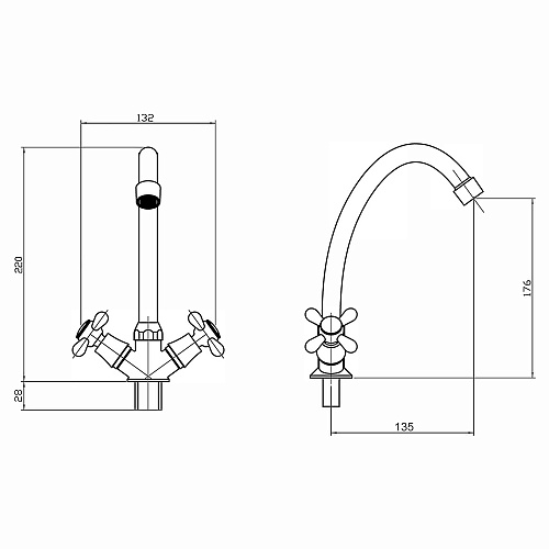 Смеситель ROEGEN RP023A для кухни, 1/2" м/к, на гайке Смеситель ROEGEN RP023A для кухни, 1/2" м/к, на гайке
