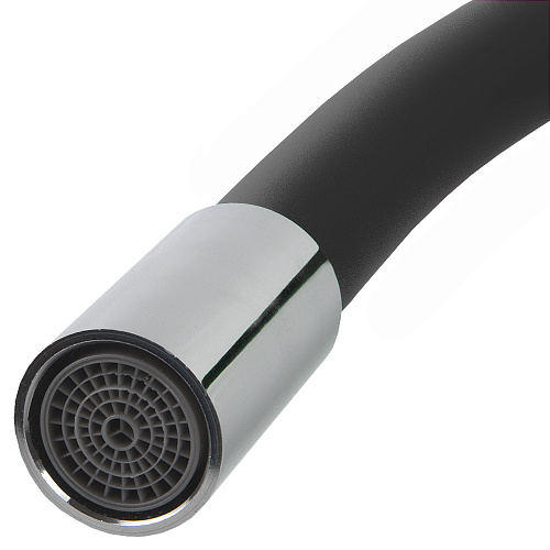 Смеситель FLOE FK234-GN для кухни, 40 мм, на гайке, с боковой ручкой, с гибким черным изливом