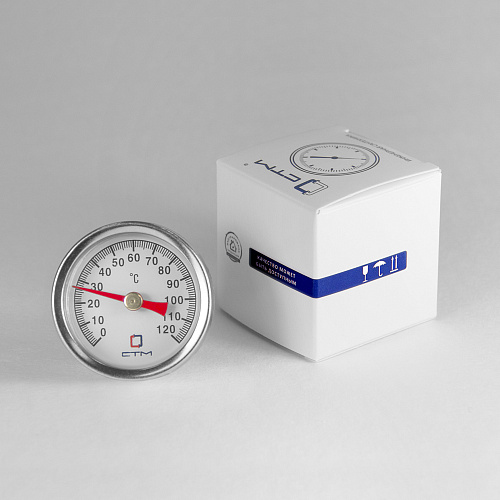 Термометр биметаллический d 40мм, с погружной гильзой, измерение до +120°С СТМ