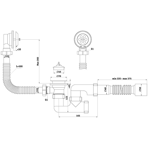Сифон Ани д/ванны рег., с вып. и перелив. 1 1/2 с г/т 40х50