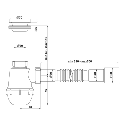 Сифон Ани Грот 1 1/2*40 с г/т 40х40/50
