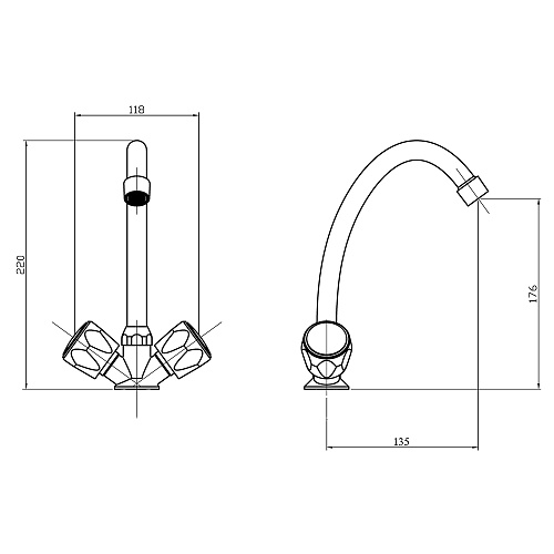 Смеситель ROEGEN RR021A для кухни, 1/2" м/к Смеситель ROEGEN RR021A для кухни, 1/2" м/к