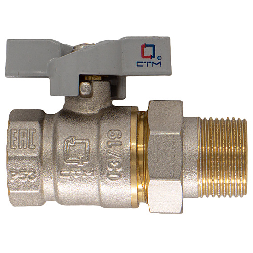 Кран шаровой для воды 3/4" с накидной гайкой бабочка CTM СТАНДАРТ