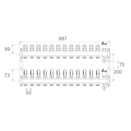 Коллекторная группа ONDO нерж сталь 12 вых. в сборе с автоматическим воздухоотводчиком, расходомера