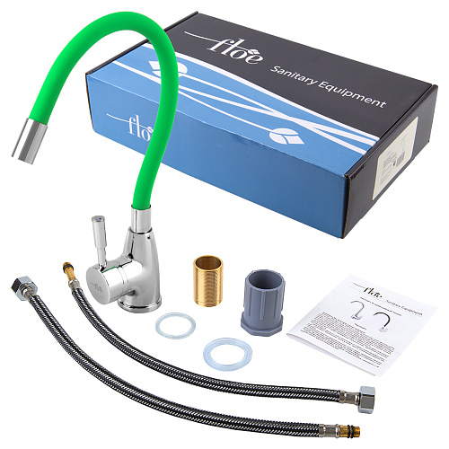 Смеситель FLOE FK234-DG для кухни, 40 мм, на гайке,с бок.штыревой ручкой,с гибким салатовым изливом Смеситель FLOE FK234-DG для кухни, 40 мм, на гайке,с бок.штыревой ручкой,с гибким салатовым изливом