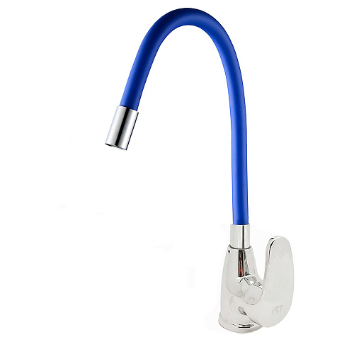 Смеситель ROEGEN RG014B для кухни, 40 мм, на гайке, с боковой металлической ручкой, с гибким синим изливом Смеситель ROEGEN RG014B для кухни, 40 мм, на гайке, с боковой металлической ручкой, с гибким синим изливом
