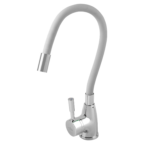 Смеситель FLOE FK234-DW для кухни, 40 мм, на гайке,с бок.штыревой ручкой,с гибким белым изливом Смеситель FLOE FK234-DW для кухни, 40 мм, на гайке,с бок.штыревой ручкой,с гибким белым изливом