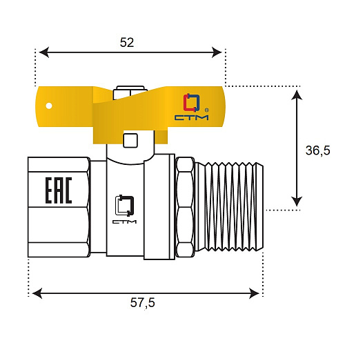 Кран шаровой для газа 1/2" г/ш бабочка CTM ГАЗ