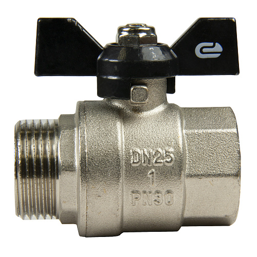 Кран шаровой для воды 1" г/ш бабочка, никель, ONDO