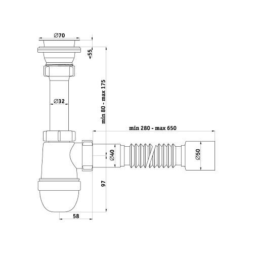 Сифон 1 1/2*40 с гибкой трубой 40*50