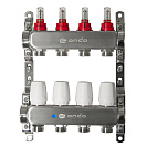 Коллекторная группа ONDO нерж сталь 4 вых. в сборе с расходомерами и термостатическими клапанами без сливных кранов и воздухоотводчиков