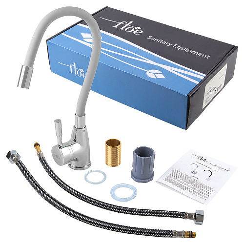 Смеситель FLOE FK234-DW для кухни, 40 мм, на гайке,с бок.штыревой ручкой,с гибким белым изливом Смеситель FLOE FK234-DW для кухни, 40 мм, на гайке,с бок.штыревой ручкой,с гибким белым изливом