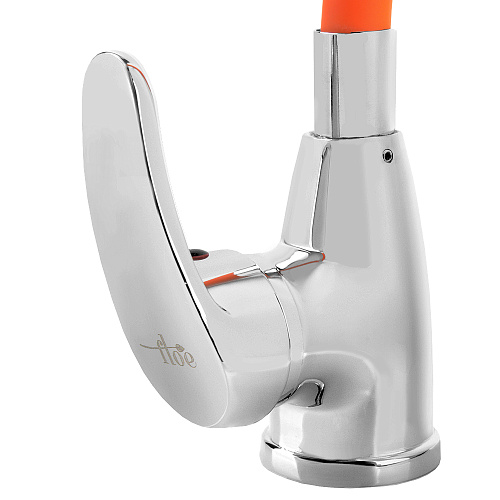 Смеситель FLOE FK234-GO для кухни, 40 мм, на гайке, с боковой ручкой, с гибким оранжевым изливом