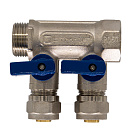 Коллектор 2 выхода 3/4"x16 с шаровыми кранами для м/п труб СТМ_2