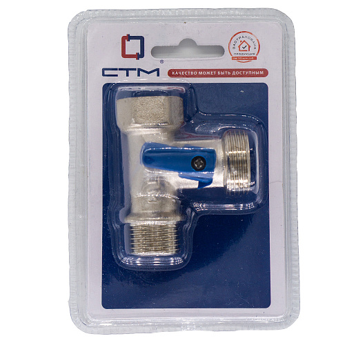 Кран шаровой для бытовых приборов 1/2"x3/4"x1/2" г/ш/ш флажок, никел. СТМ