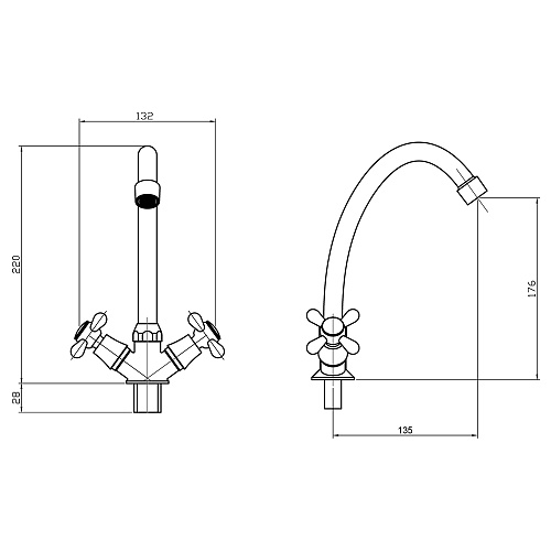 Смеситель ROEGEN RP033A для кухни, 1/2" рез., на гайке