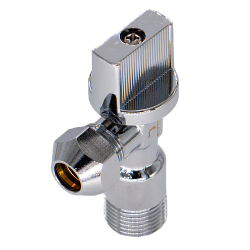 Кран шаровой угл. 1/2"х3/8" ш/ш с цангой и отражат. бабочка, хромированный СТМ