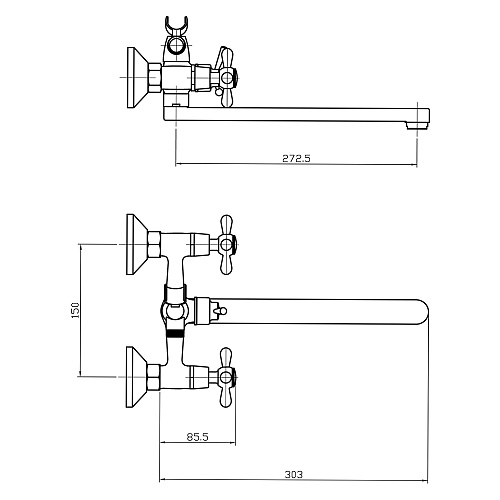 Смеситель ROEGEN RP120B для ванны, 1/2" м/к, плоский излив